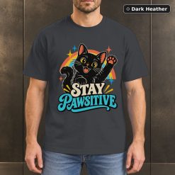 Stay Pawsitive Shirt, Retro Black Cat T-Shirt 6