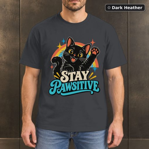 Stay Pawsitive Shirt, Retro Black Cat T-Shirt 3