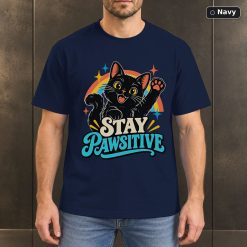 Stay Pawsitive Shirt, Retro Black Cat T-Shirt 7