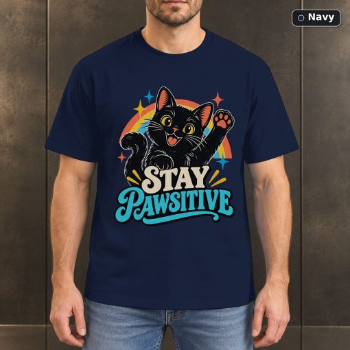 Stay Pawsitive Shirt, Retro Black Cat T-Shirt 4