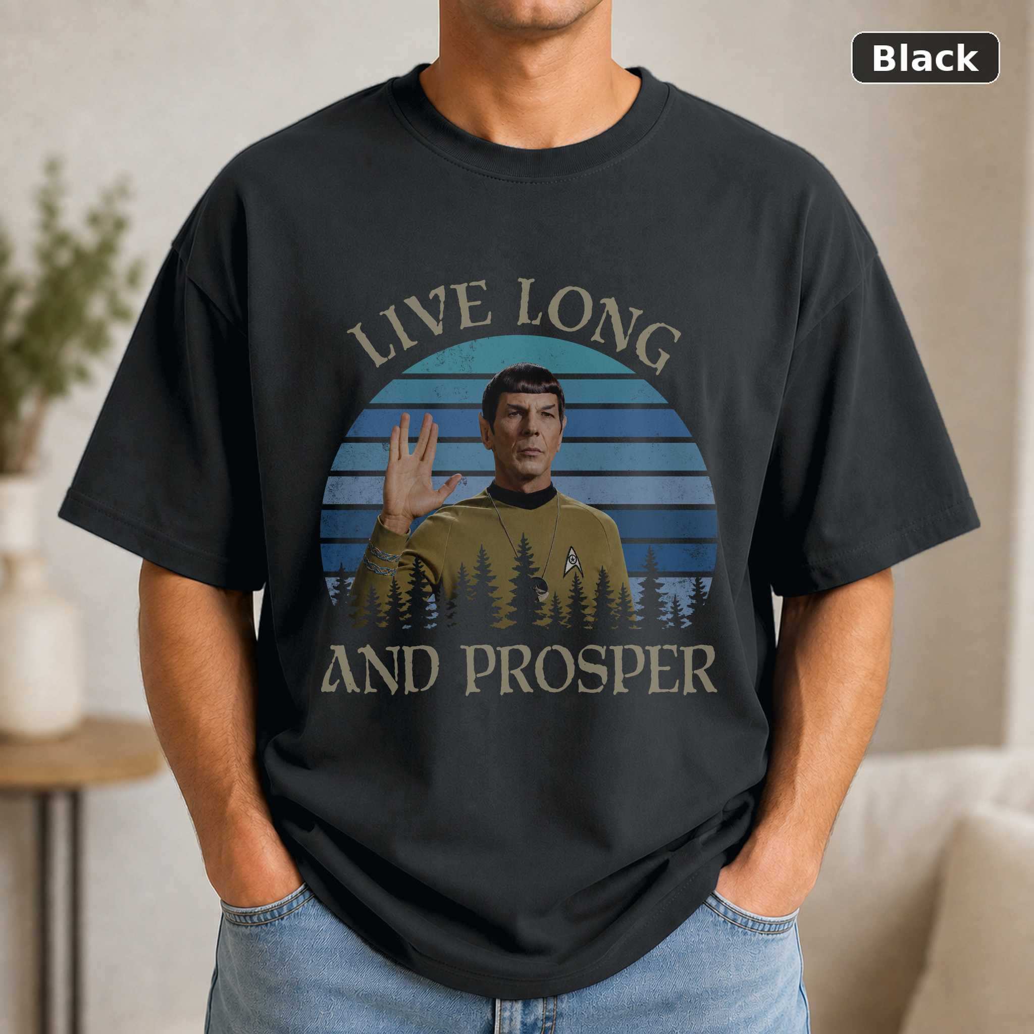 Star Trek Live Long and Prosper T-Shirt, Retro Spock Vulcan Salute Graphic Tee, Sci-Fi Fan Gift