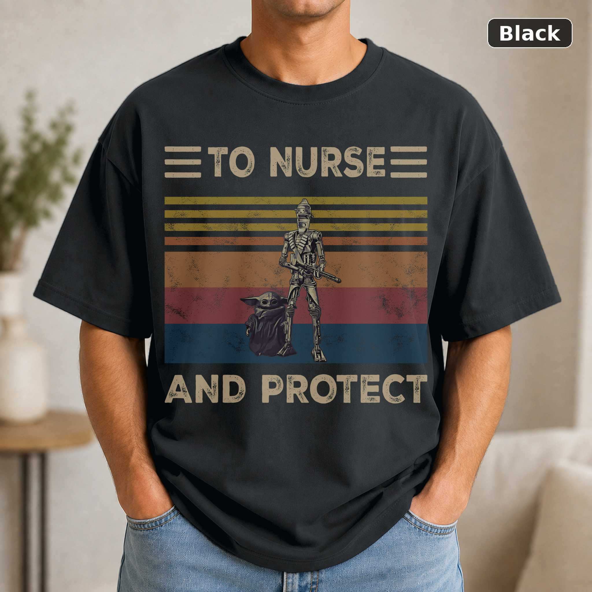 To Nurse and Protect Nurse T-Shirt, Retro Space Movie Graphic Tee, Healthcare Fan Gift