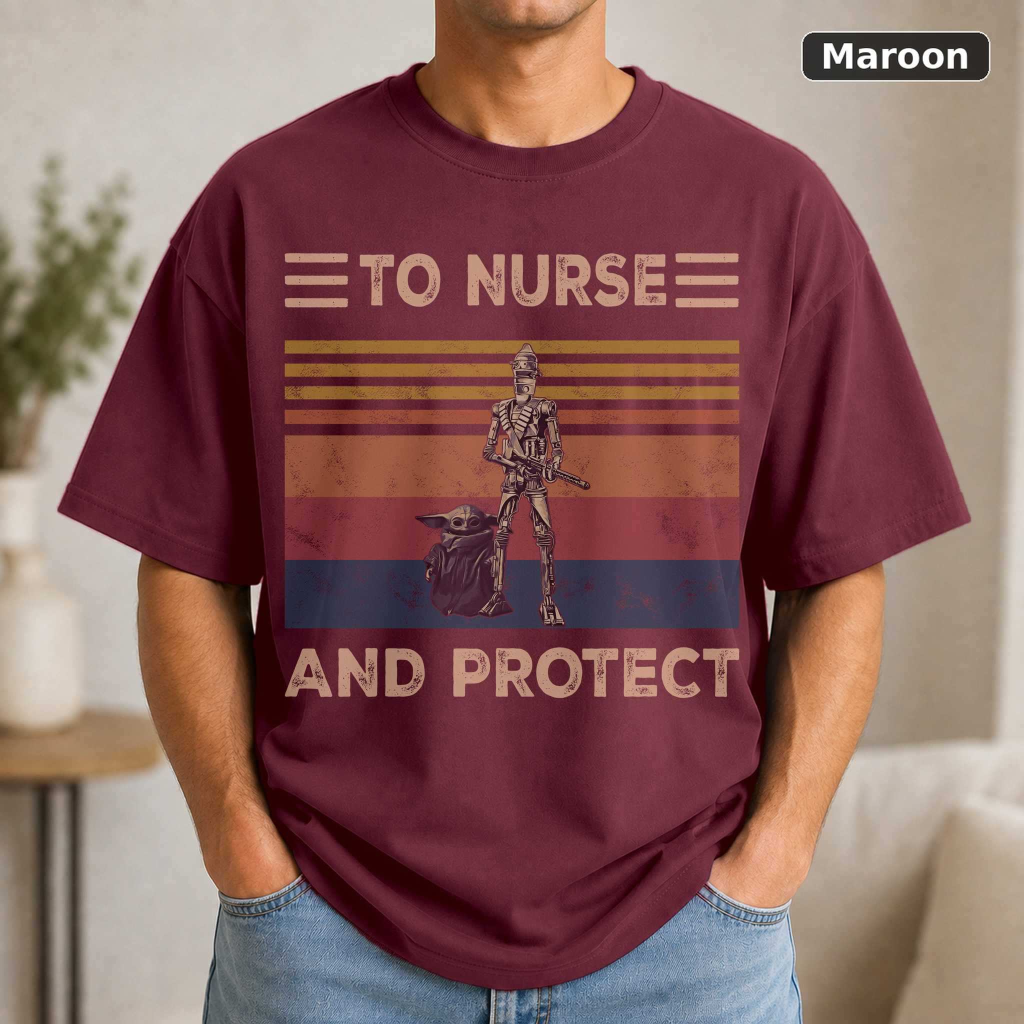 To Nurse and Protect Nurse T-Shirt, Retro Space Movie Graphic Tee, Healthcare Fan Gift 4