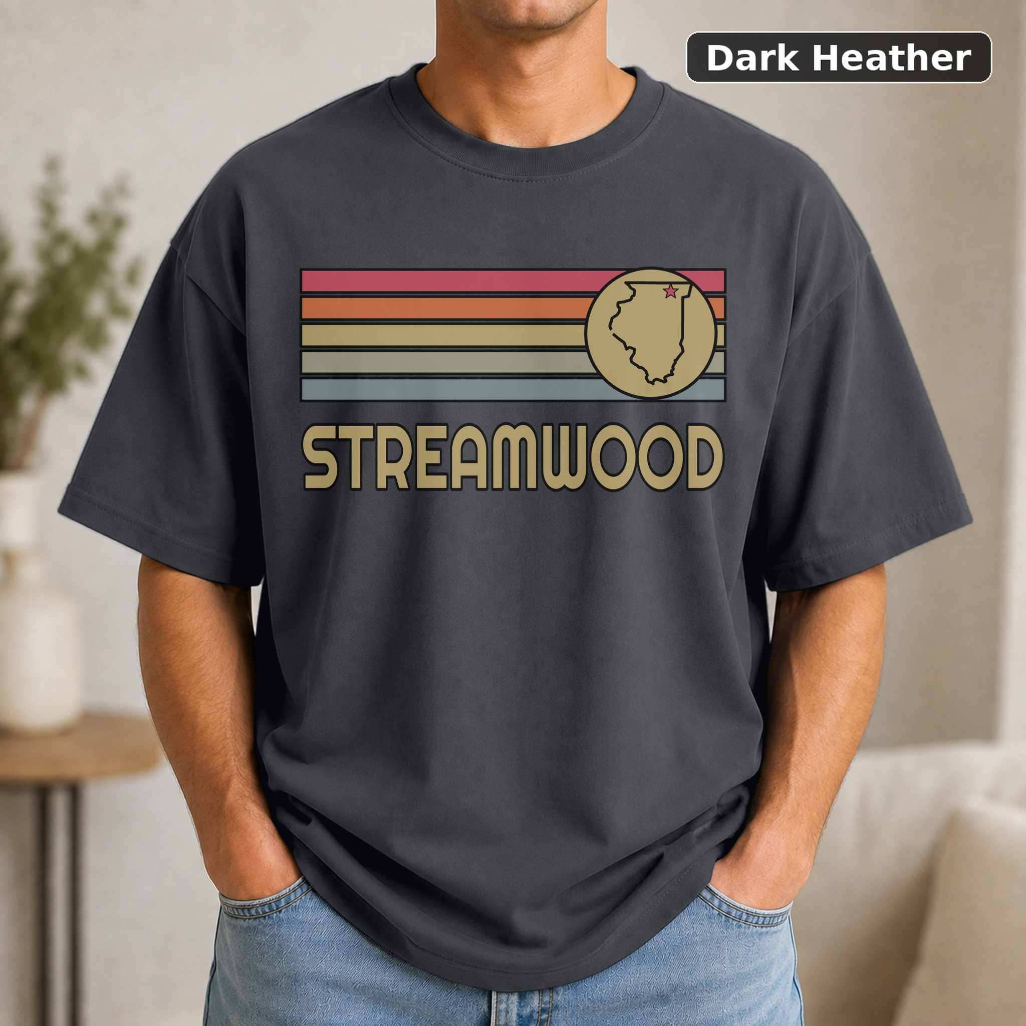 Streamwood Illinois Retro Map T-Shirt, Vintage Hometown City Graphic Tee, Illinois Travel Gift 3