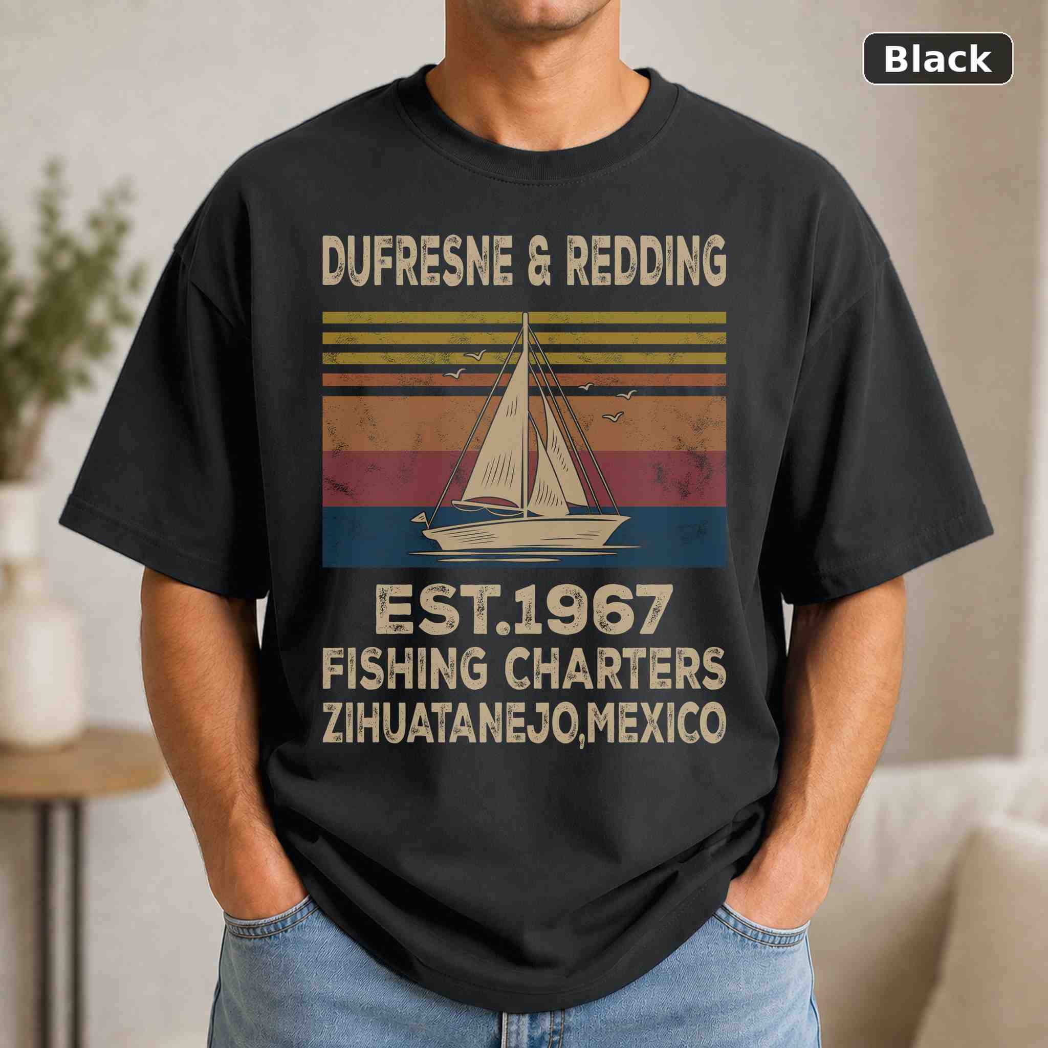 Dufresne And Redding Fishing Charters T-Shirt, Vintage Pop Culture Graphic Tee, Retro Fan Gift