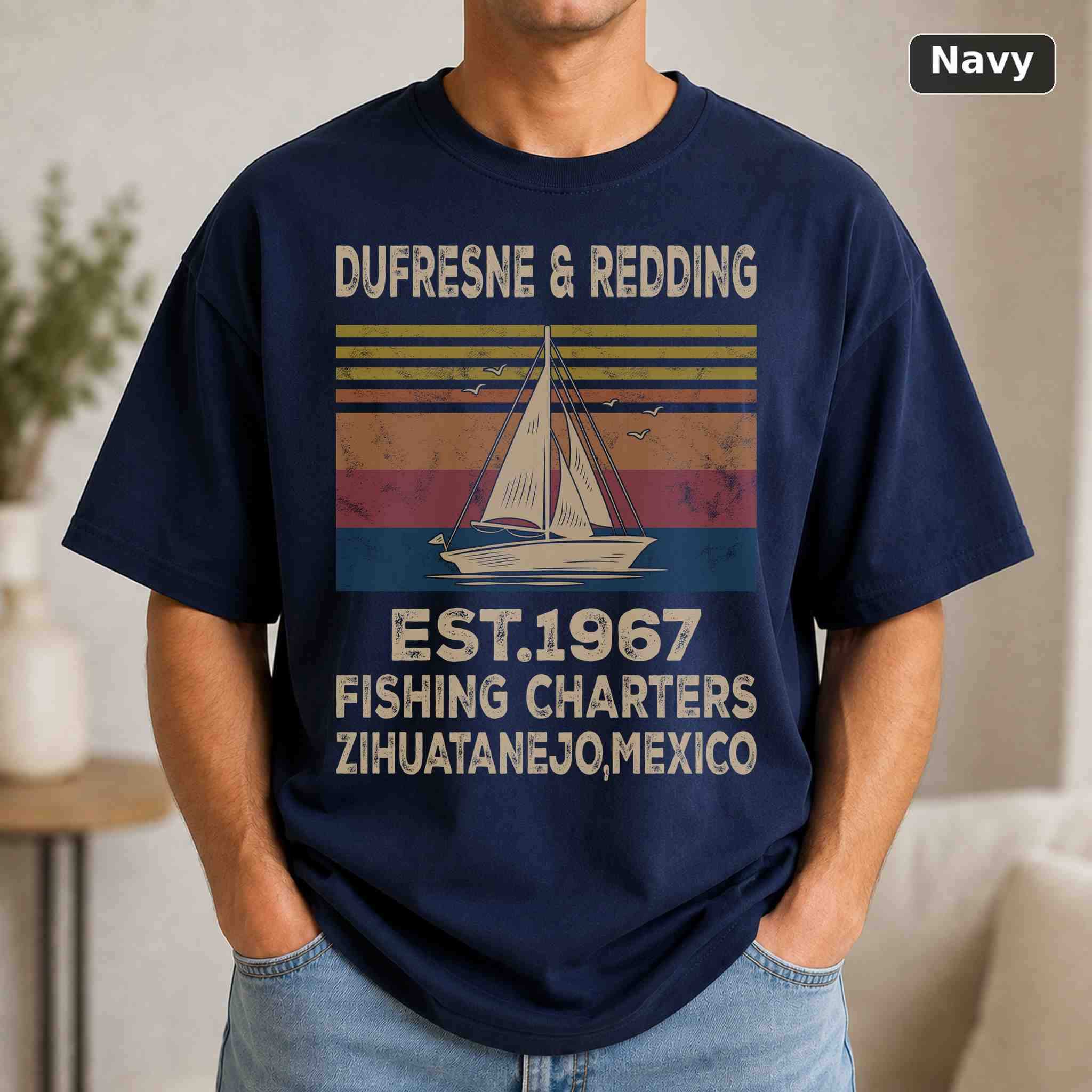 Dufresne And Redding Fishing Charters T-Shirt, Vintage Pop Culture Graphic Tee, Retro Fan Gift 4