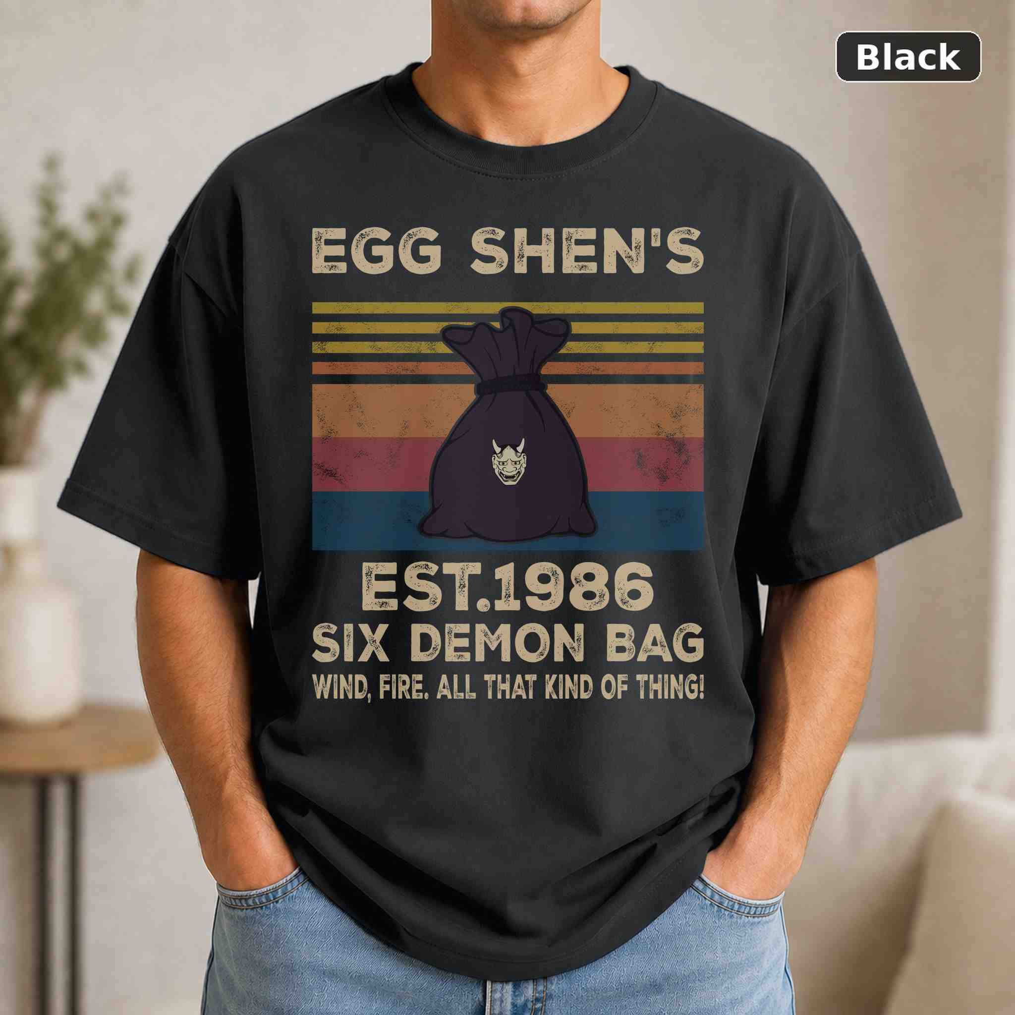 Egg Shen’s Est.1986 Six Demon Bag T-Shirt, Vintage Pop Culture Graphic Tee, Retro Fan Gift