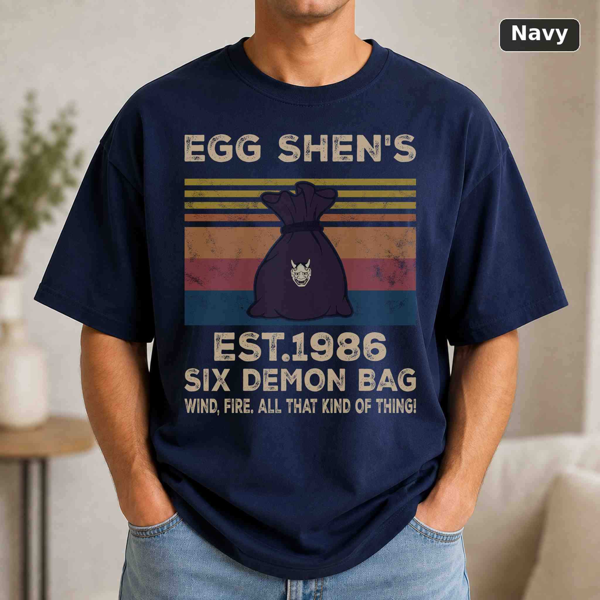 Egg Shen's Est.1986 Six Demon Bag T-Shirt, Vintage Pop Culture Graphic Tee, Retro Fan Gift 4