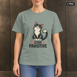Stay Pawsitive Cat T-Shirt, Minimalist Pet Lover Graphic Stay Pawsitive Cat T-Shirt, Minimalist Pet Lover Graphic