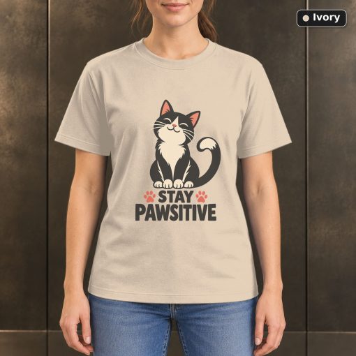 Stay Pawsitive Cat T-Shirt, Minimalist Pet Lover Graphic 2