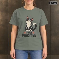 Stay Pawsitive Cat T-Shirt, Minimalist Pet Lover Graphic 8