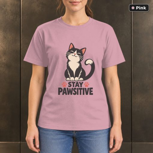 Stay Pawsitive Cat T-Shirt, Minimalist Pet Lover Graphic 4