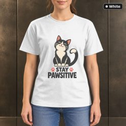 Stay Pawsitive Cat T-Shirt, Minimalist Pet Lover Graphic 11