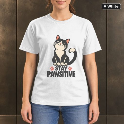 Stay Pawsitive Cat T-Shirt, Minimalist Pet Lover Graphic 6