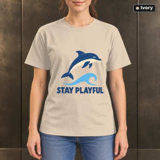 Stay Playful Dolphin T-Shirt, Minimalist Ocean Nature Graphic 2