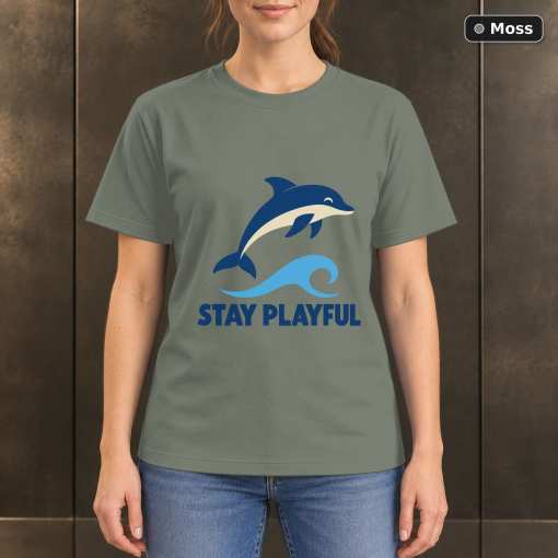 Stay Playful Dolphin T-Shirt, Minimalist Ocean Nature Graphic 3