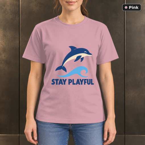 Stay Playful Dolphin T-Shirt, Minimalist Ocean Nature Graphic 4