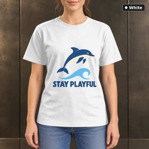 Stay Playful Dolphin T-Shirt, Minimalist Ocean Nature Graphic 6