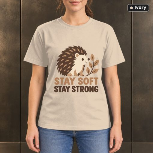 Stay Soft Stay Strong Hedgehog T-Shirt, Minimalist Nature Graphic 2