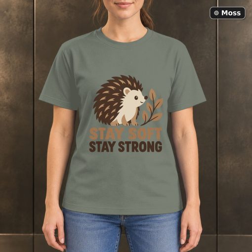 Stay Soft Stay Strong Hedgehog T-Shirt, Minimalist Nature Graphic 3
