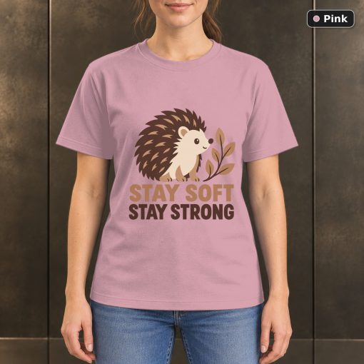 Stay Soft Stay Strong Hedgehog T-Shirt, Minimalist Nature Graphic 4