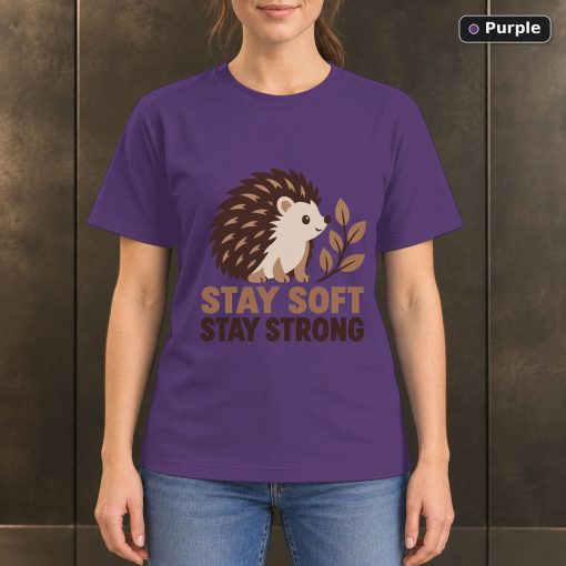 Stay Soft Stay Strong Hedgehog T-Shirt, Minimalist Nature Graphic 5