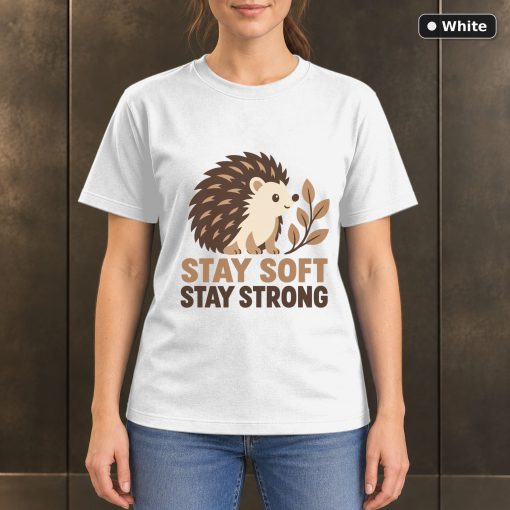 Stay Soft Stay Strong Hedgehog T-Shirt, Minimalist Nature Graphic 6