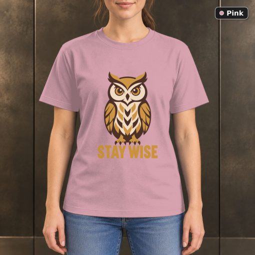 Stay Wise Owl T-Shirt, Minimalist Woodland Nature Graphic 4