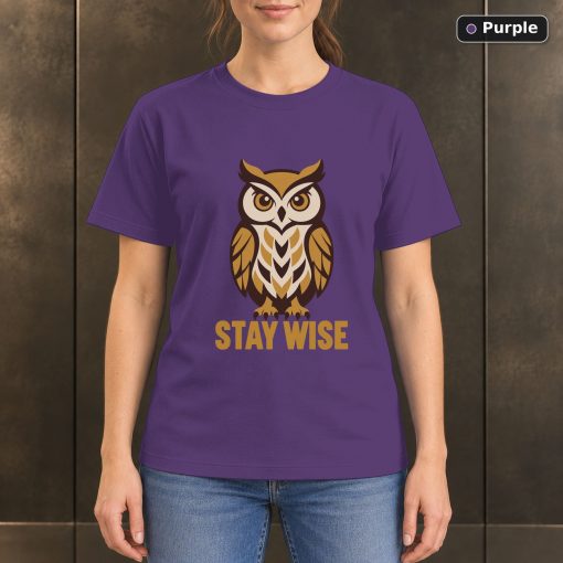Stay Wise Owl T-Shirt, Minimalist Woodland Nature Graphic 5