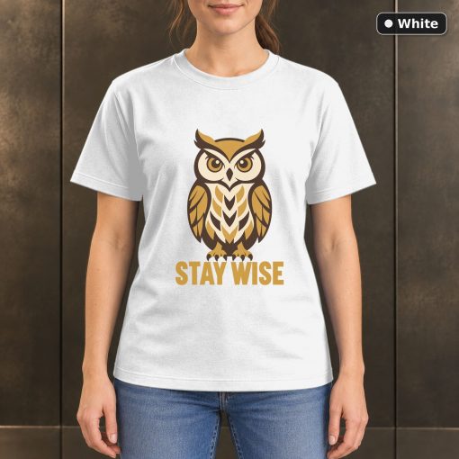 Stay Wise Owl T-Shirt, Minimalist Woodland Nature Graphic 6