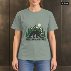 Strong and Free Bear T-Shirt, Minimalist Mountain Nature Graphic