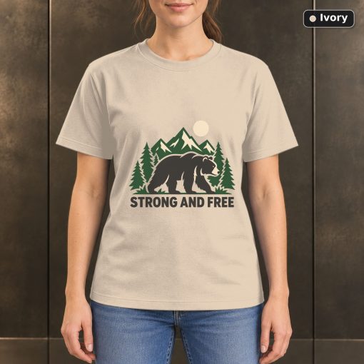 Strong and Free Bear T-Shirt, Minimalist Mountain Nature Graphic 2