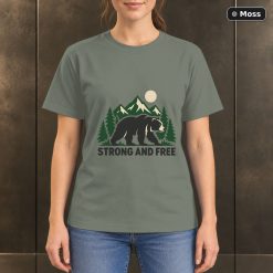 Strong and Free Bear T-Shirt, Minimalist Mountain Nature Graphic 8