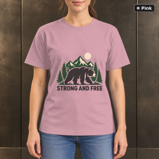 Strong and Free Bear T-Shirt, Minimalist Mountain Nature Graphic 4