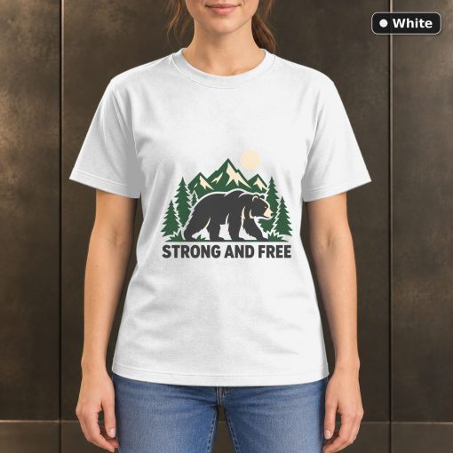 Strong and Free Bear T-Shirt, Minimalist Mountain Nature Graphic 6