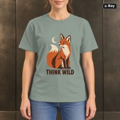 Think Wild Fox T-Shirt, Minimalist Woodland Animal Graphic Think Wild Fox T-Shirt, Minimalist Woodland Animal Graphic