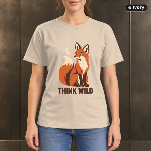 Think Wild Fox T-Shirt, Minimalist Woodland Animal Graphic 2