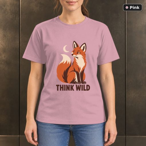 Think Wild Fox T-Shirt, Minimalist Woodland Animal Graphic 4