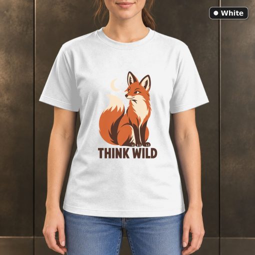Think Wild Fox T-Shirt, Minimalist Woodland Animal Graphic 6