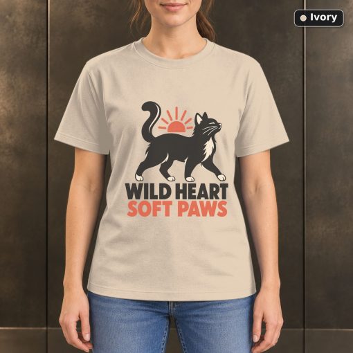 Wild Heart Soft Paws Cat T-Shirt, Minimalist Pet Graphic 2