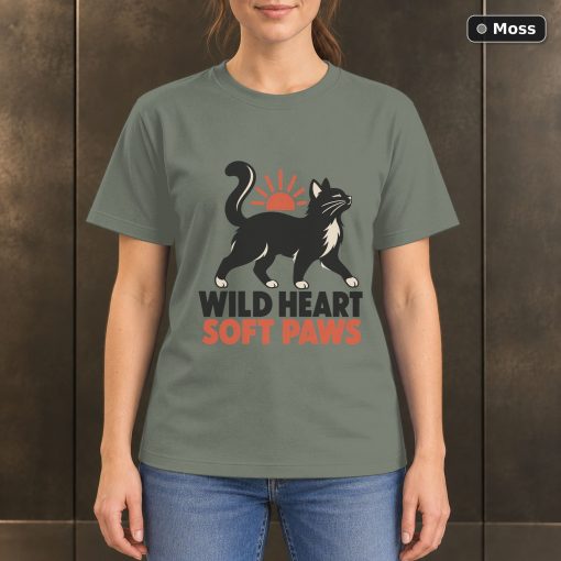 Wild Heart Soft Paws Cat T-Shirt, Minimalist Pet Graphic 3